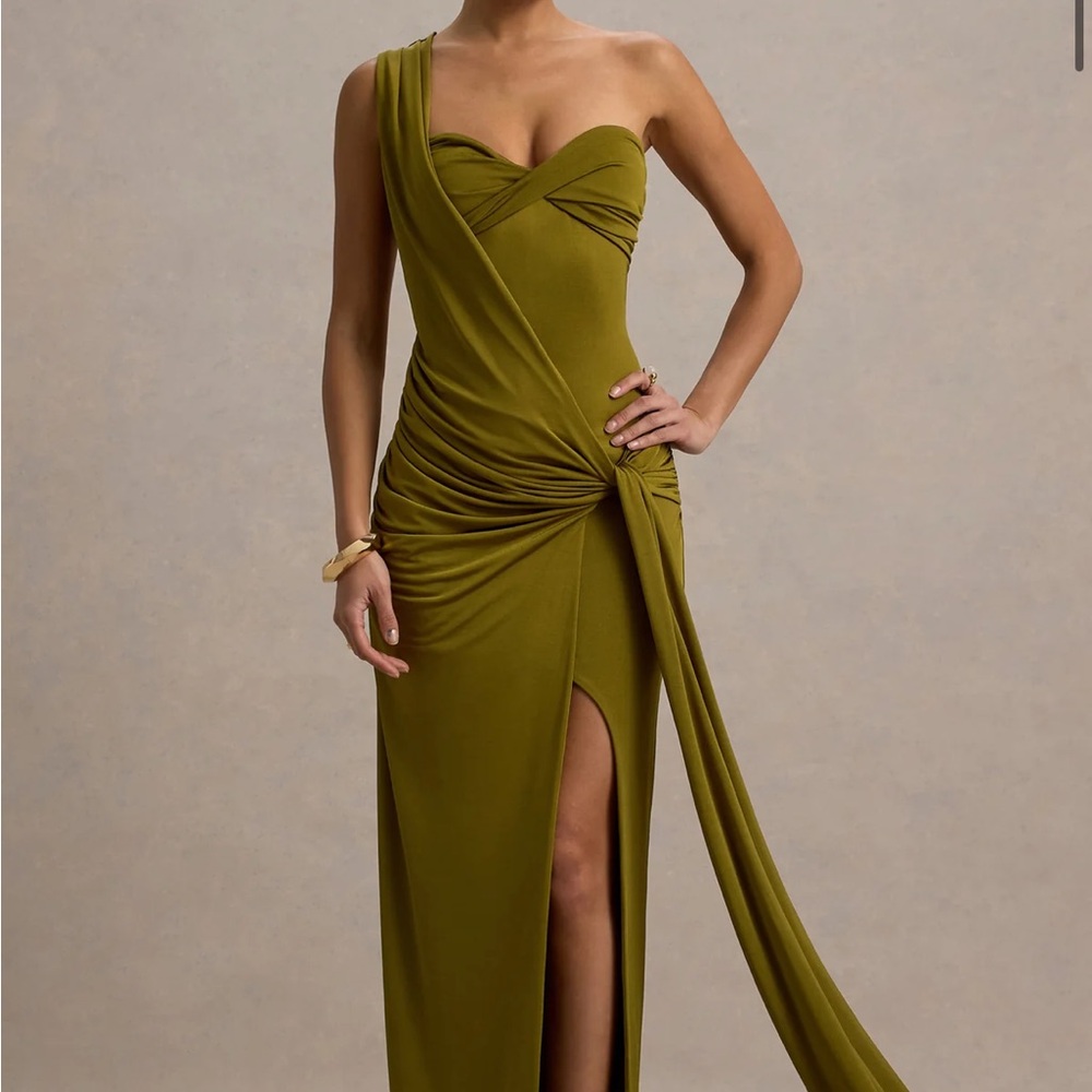 Chic One-Shoulder Olive Dress